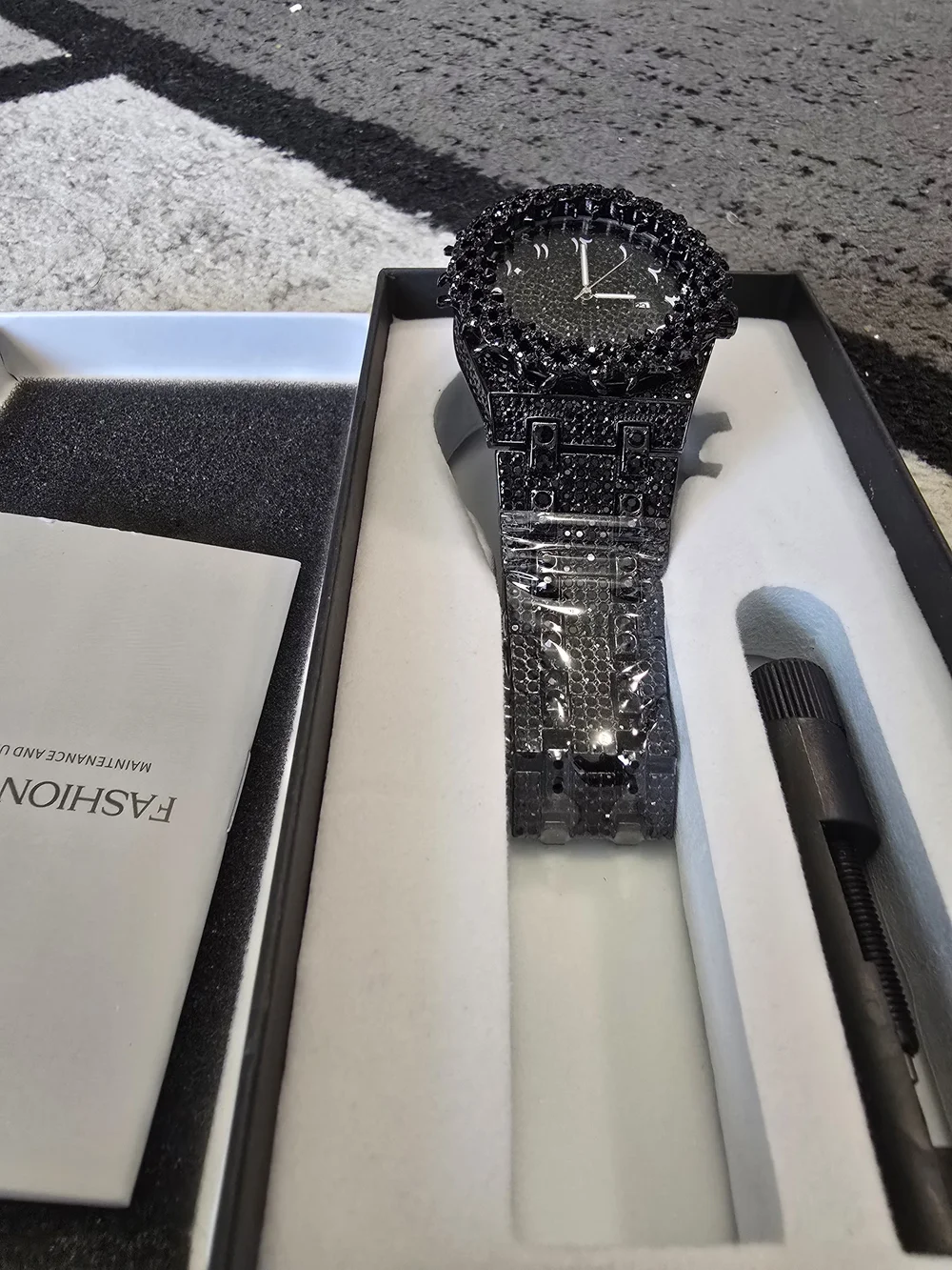 Black Crystal-Embellished men's Fashion Watch